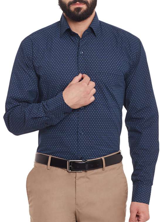 navy blue cotton casual shirt - 11824823 -  Zoom Image - 0