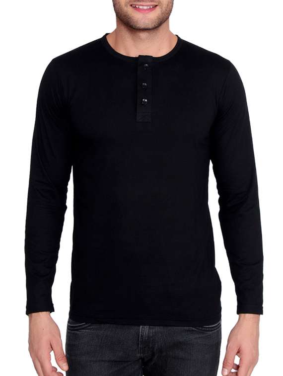 black viscose henley t-shirt