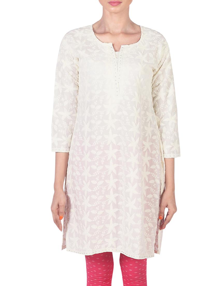 Solid Color Round Neck Long Kurta - Morpunc