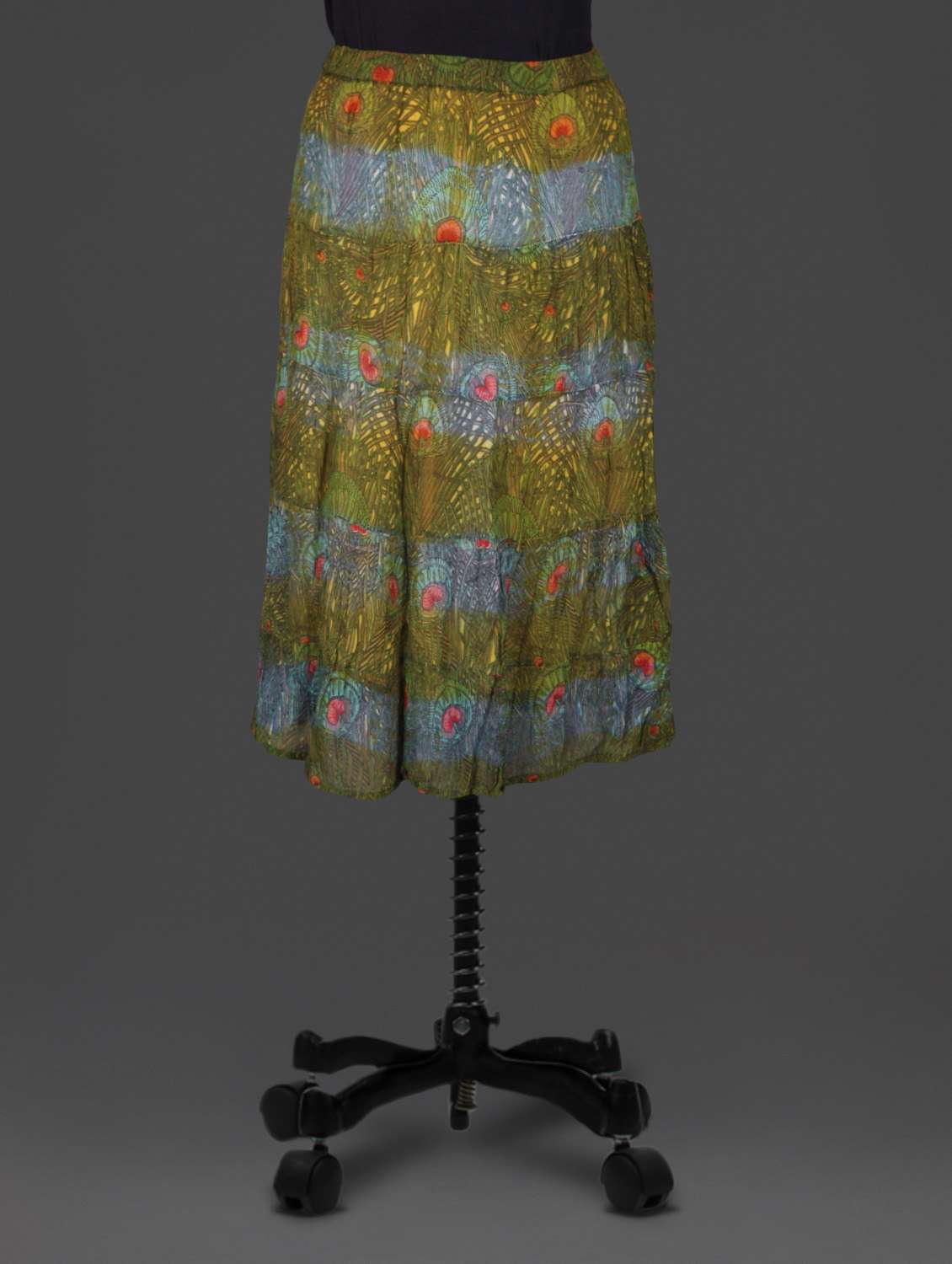green printed tiered georgette skirt