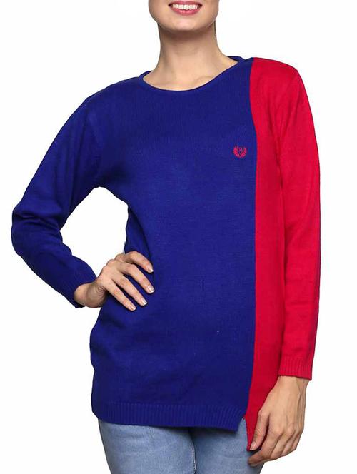 dark blue and pink color block acrylic pullover - 11855125 - Standard Image - 0