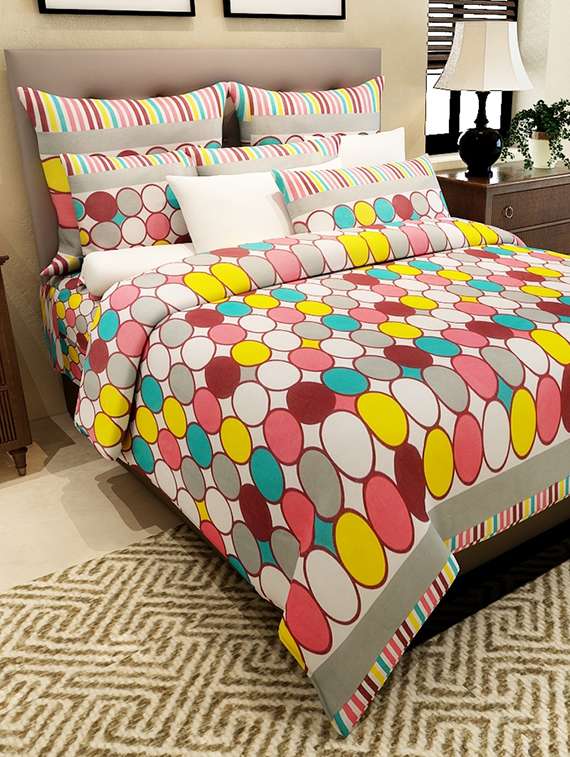 Buy online Home Candy Multi Dots Cotton Double Bed Sheet With 2 Pillow