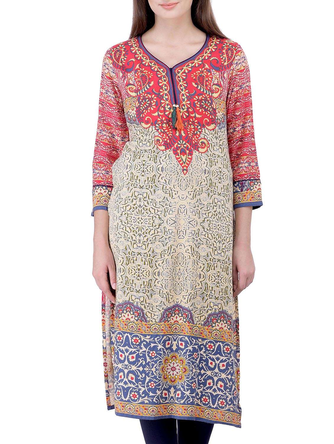 multicolored rayon straight kurta