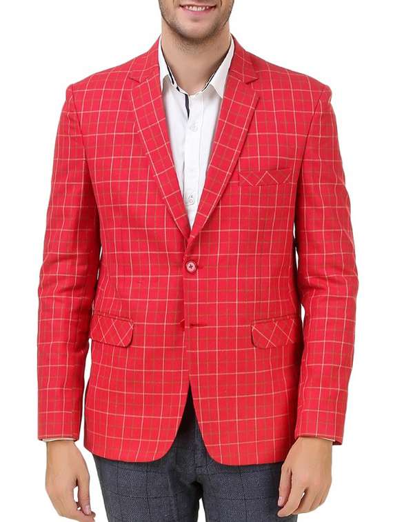 Mens Blazer Red Checked Blazer Dress Ad By Arvind Men Checked Blazer With Full Sleeves For Men (Red, 40)