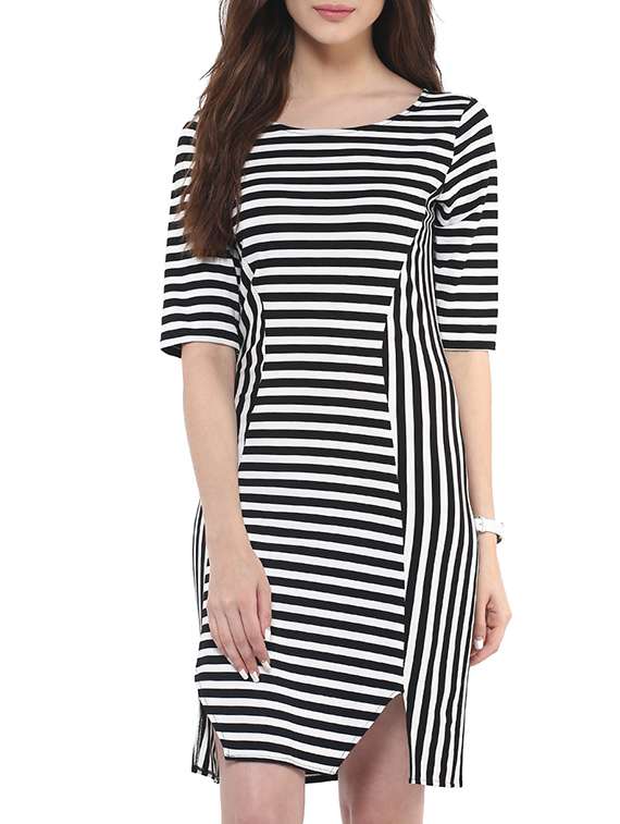 black and white striped viscose dress