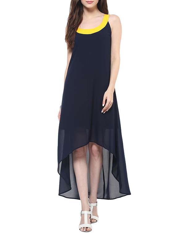 navy blue solid high-low dress