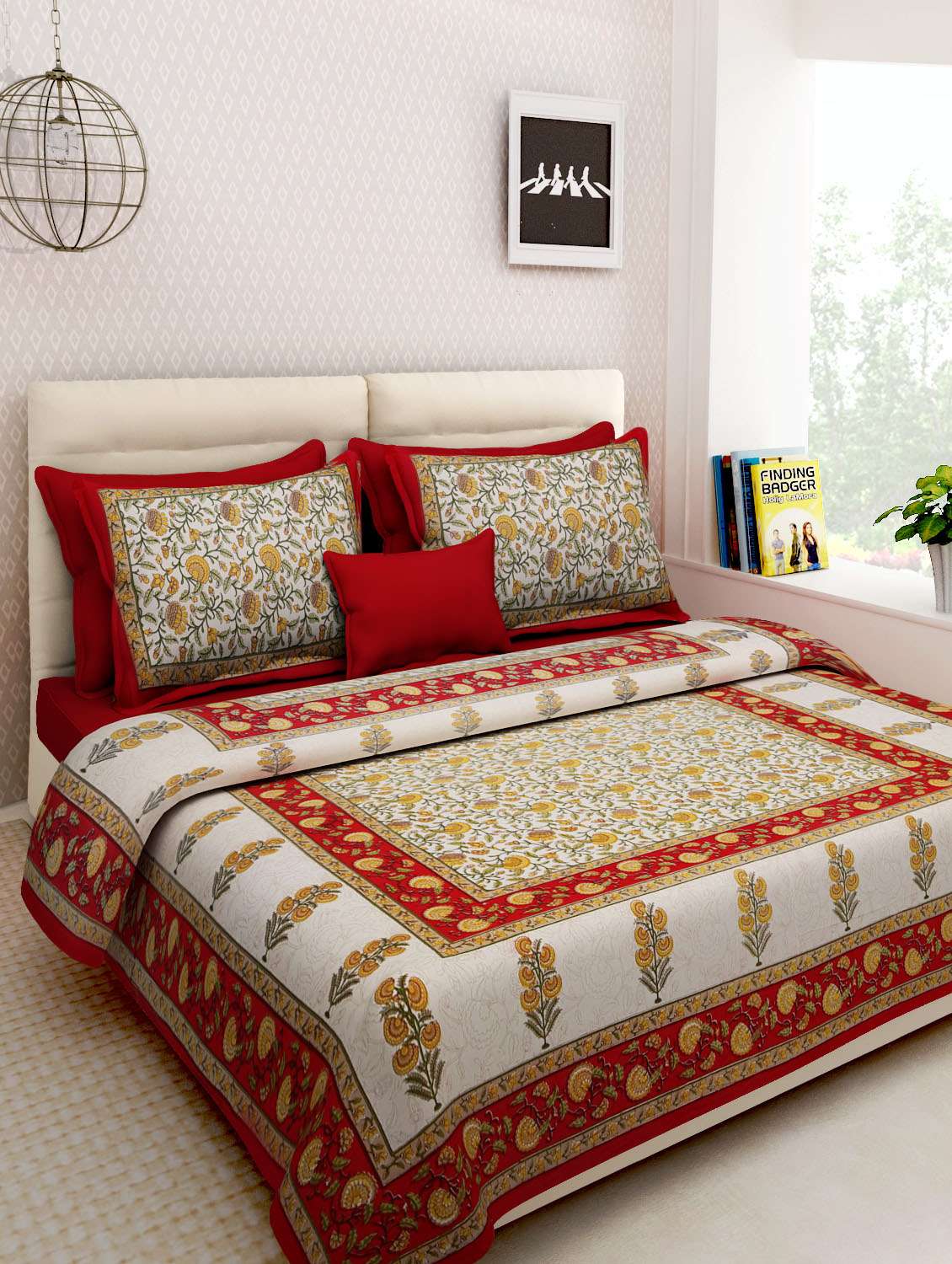 multicolored screen block print rajasthani double bed sheet set