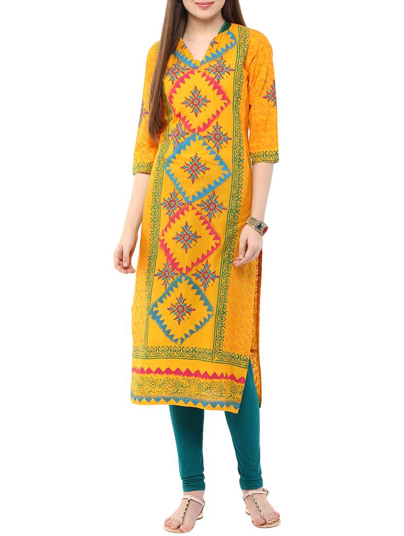 mustard cotton straight kurta