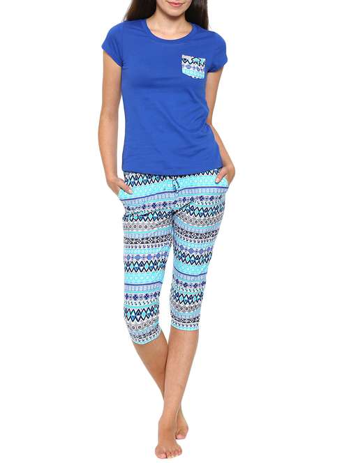 blue cotton capri set nightwear - 11875047 - Standard Image - 0