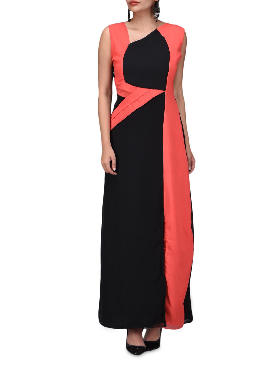 Black Georgette Coral Long Maxi Dress - By