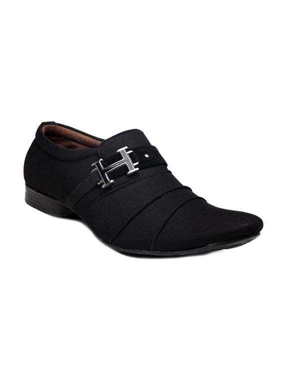 black fabric slip on ons