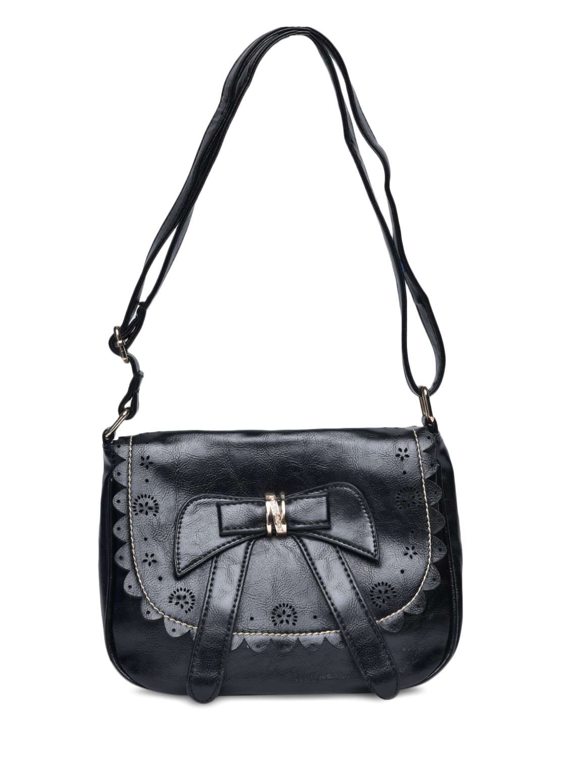 Buy online Black Cut Work Faux Leather Sling Bag from bags for Women by