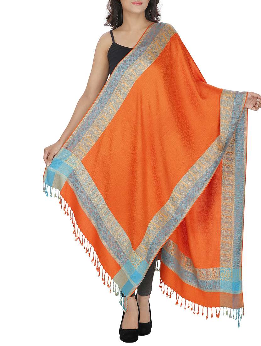 orange viscose jacquard shawl - 11912180 - Zoom Image - 0