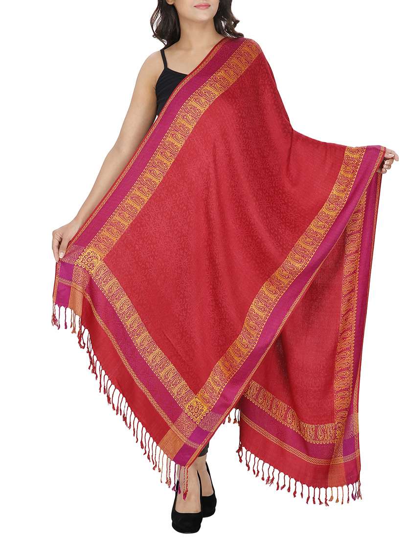 red viscose jacquard shawl - 11912182 -  Zoom Image - 0