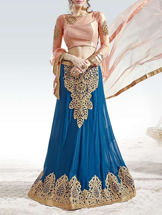 Blue Georgette Panelled Lehenga
