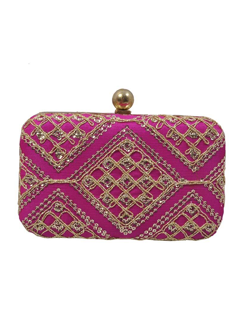 pink cotton embroidered clutch - 11912493 -  Zoom Image - 0