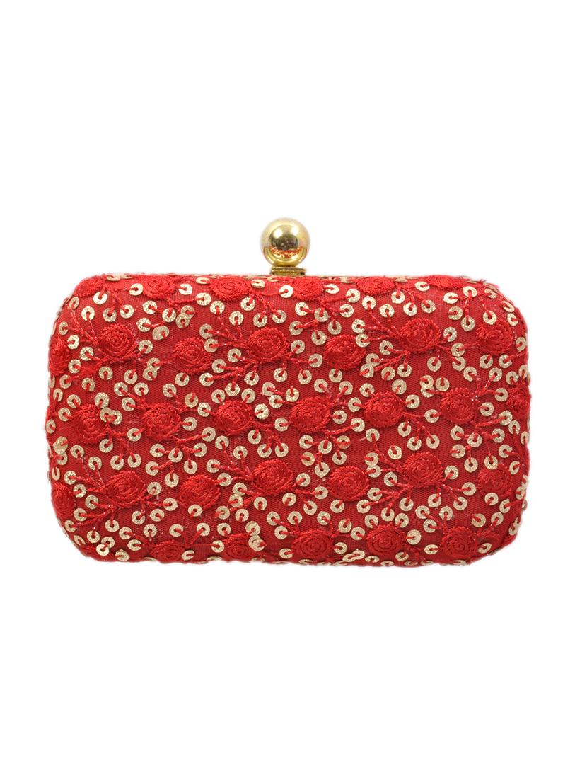red cotton embroidered box clutch - 11912495 -  Zoom Image - 0