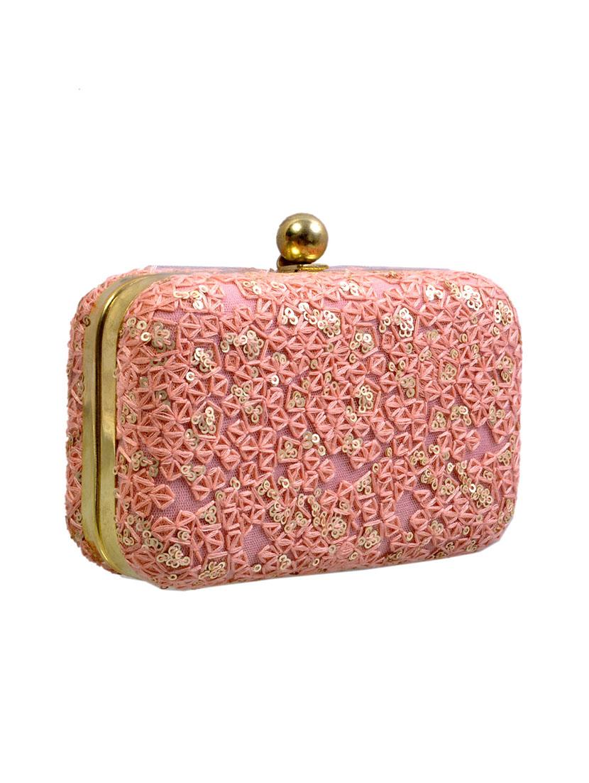 pink cotton embroidered box clutch - 11912504 -  Zoom Image - 0