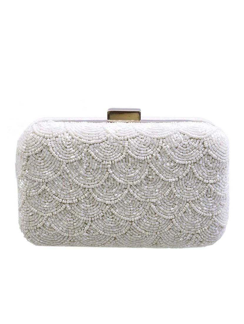 white cotton embellished box clutch - 11912508 - Zoom Image - 0