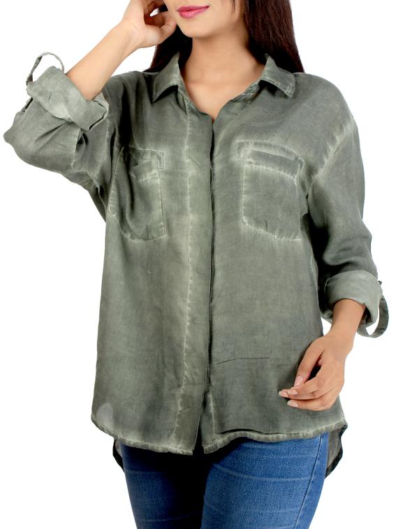 green viscose shirt - 11914004 - Zoom Image - 0