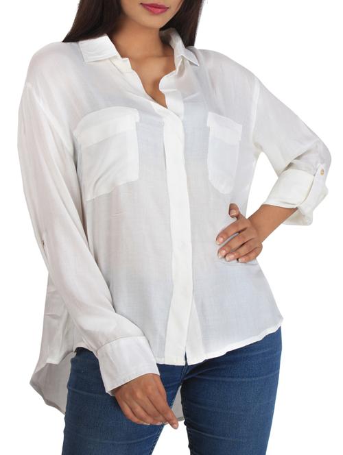 white viscose assymmetric shirt - 11914005 - Standard Image - 0