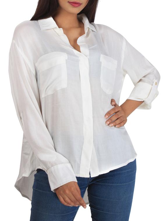 white viscose assymmetric shirt - 11914005 - Zoom Image - 0