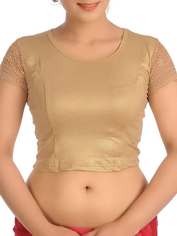 gold cotton lycra solid stitched blouse