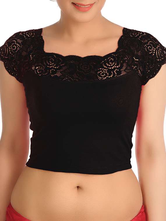 black cotton lycra solid stitched blouse