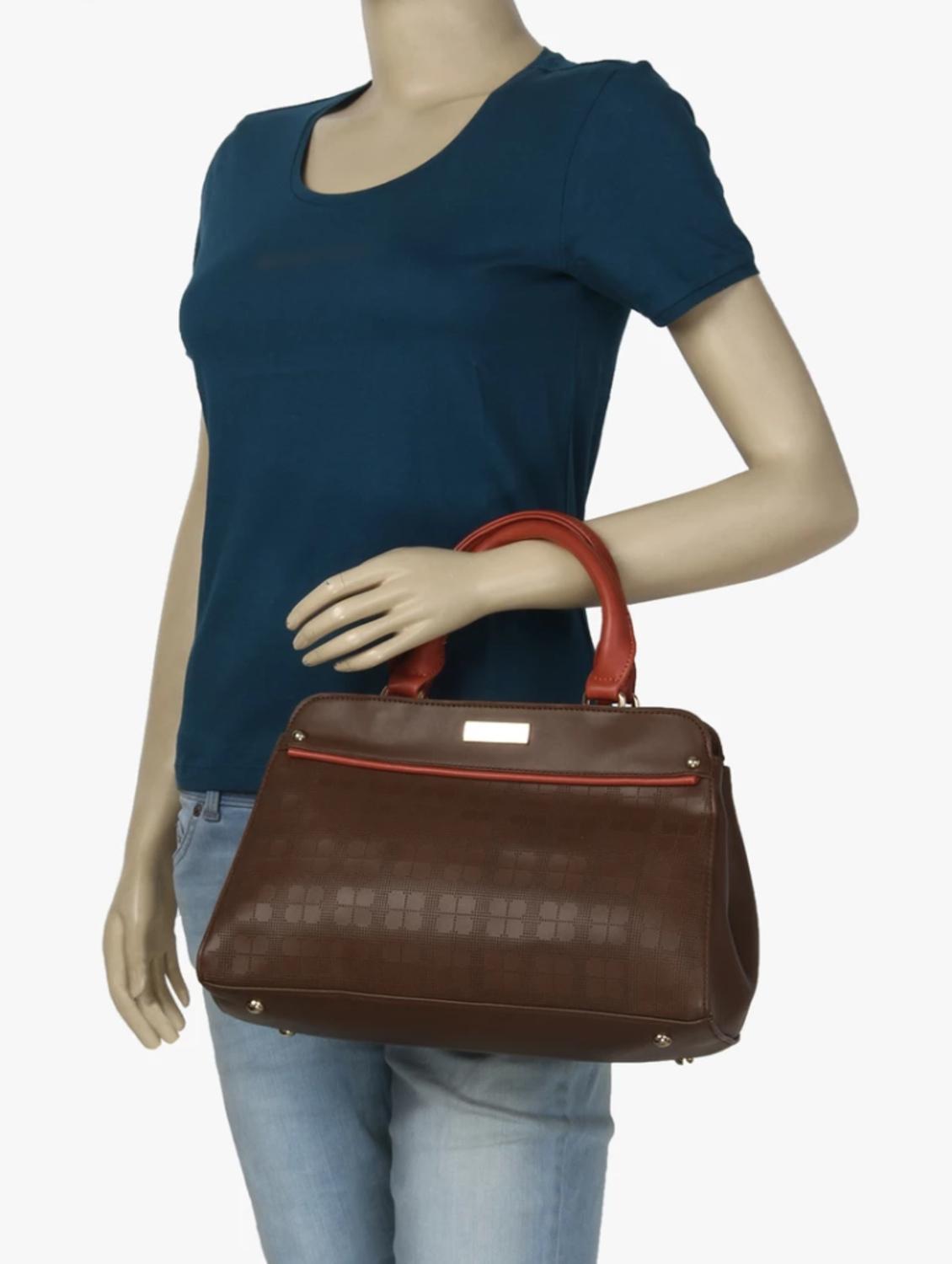 brown leatherette cutwork handbag with sling - 11921148 - Standard Image - 5