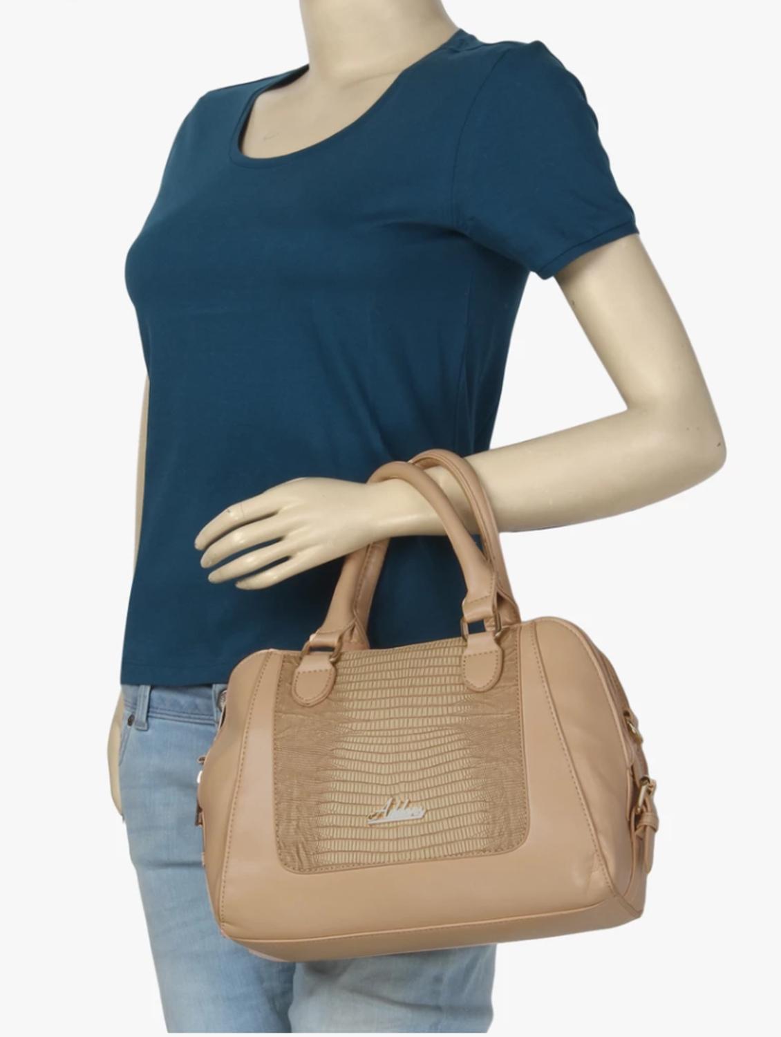 beige leatherette textured handbag - 11921153 - Standard Image - 5