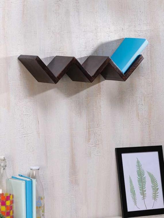 wooden zig zag shape wall shelf