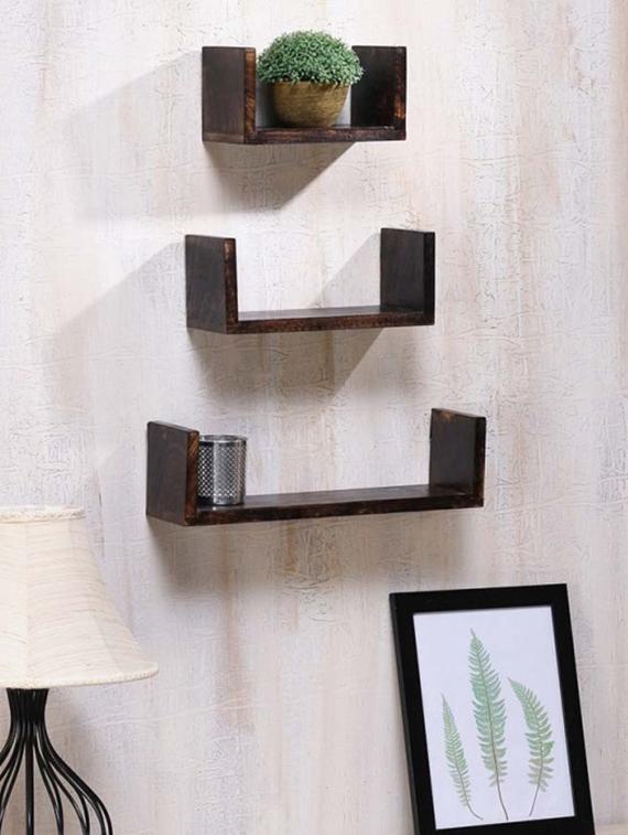 wooden brown wall shelf pack of 3