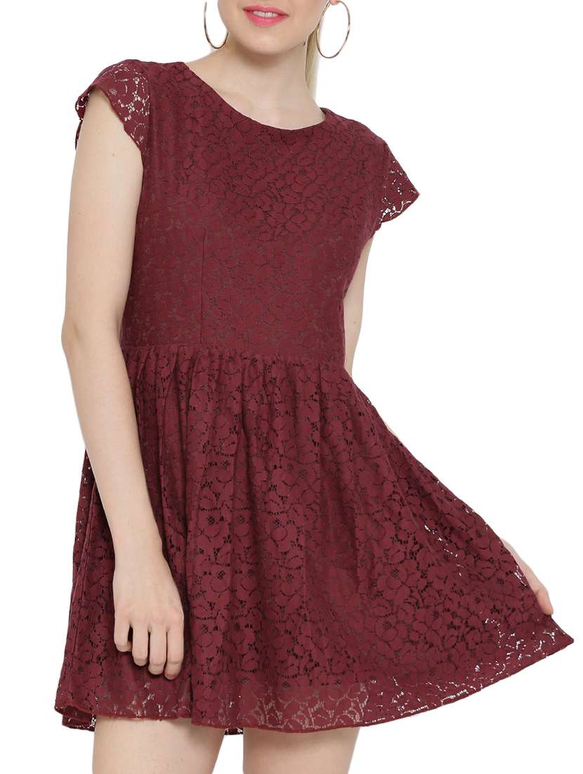 solid marsala cotton fit & flare dress