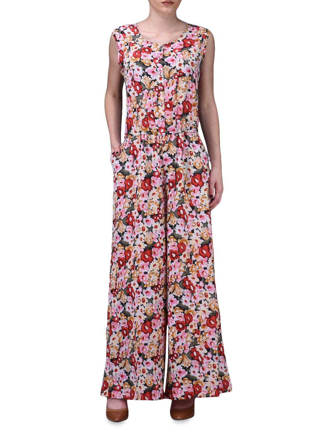 Multicolor Floral Print Sleeveless Jumpsuit - By