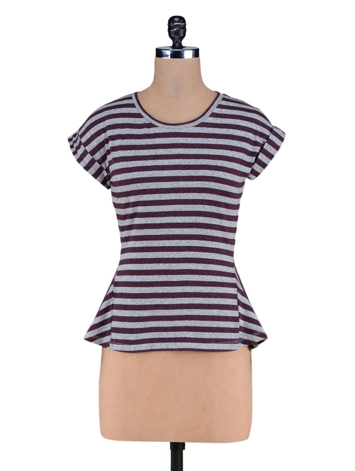 Brown Yarn Dyed Stripes Knitted Cotton Top - By