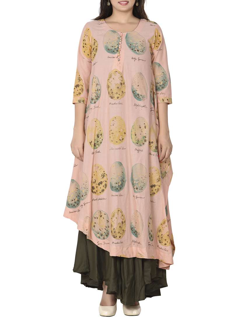 pink rayon asymmetric kurti