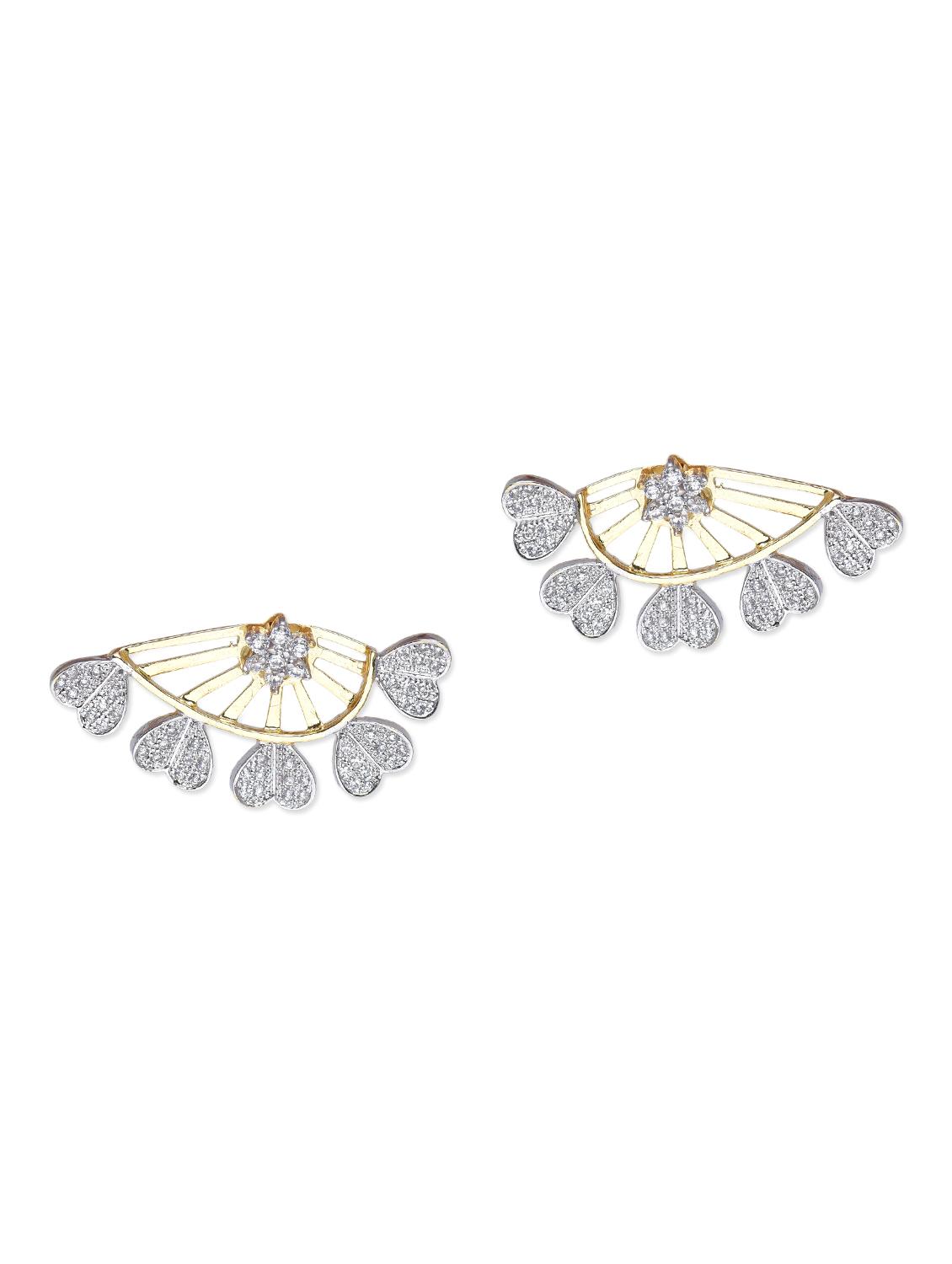 Embellished Floral And Heart Front-back Earrings - Roshni Creations
