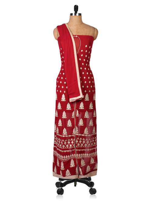 embroidered maroon unstitched suit set - 1199677 - Standard Image - 0