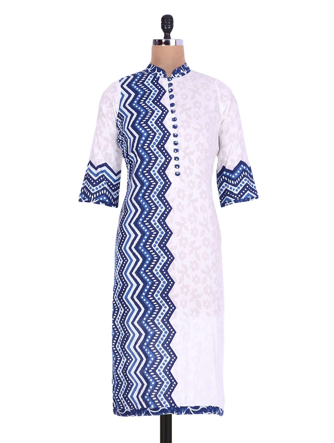 Buy online White Printed Collared Cotton Kurta from Kurta Kurtis for