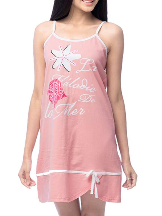 Peach Printed Cotton Night Dress