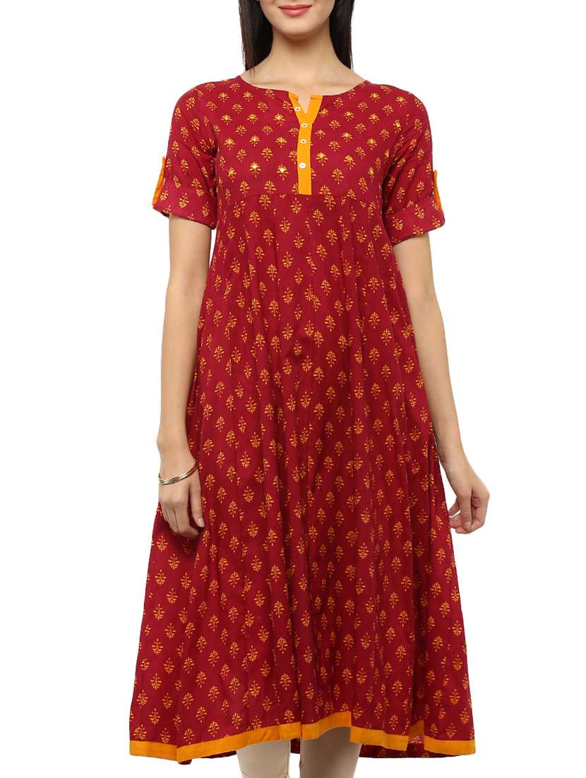 red cotton flared kurta