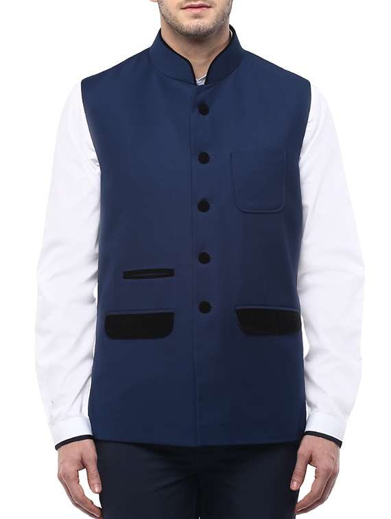 blue cotton nehru jacket