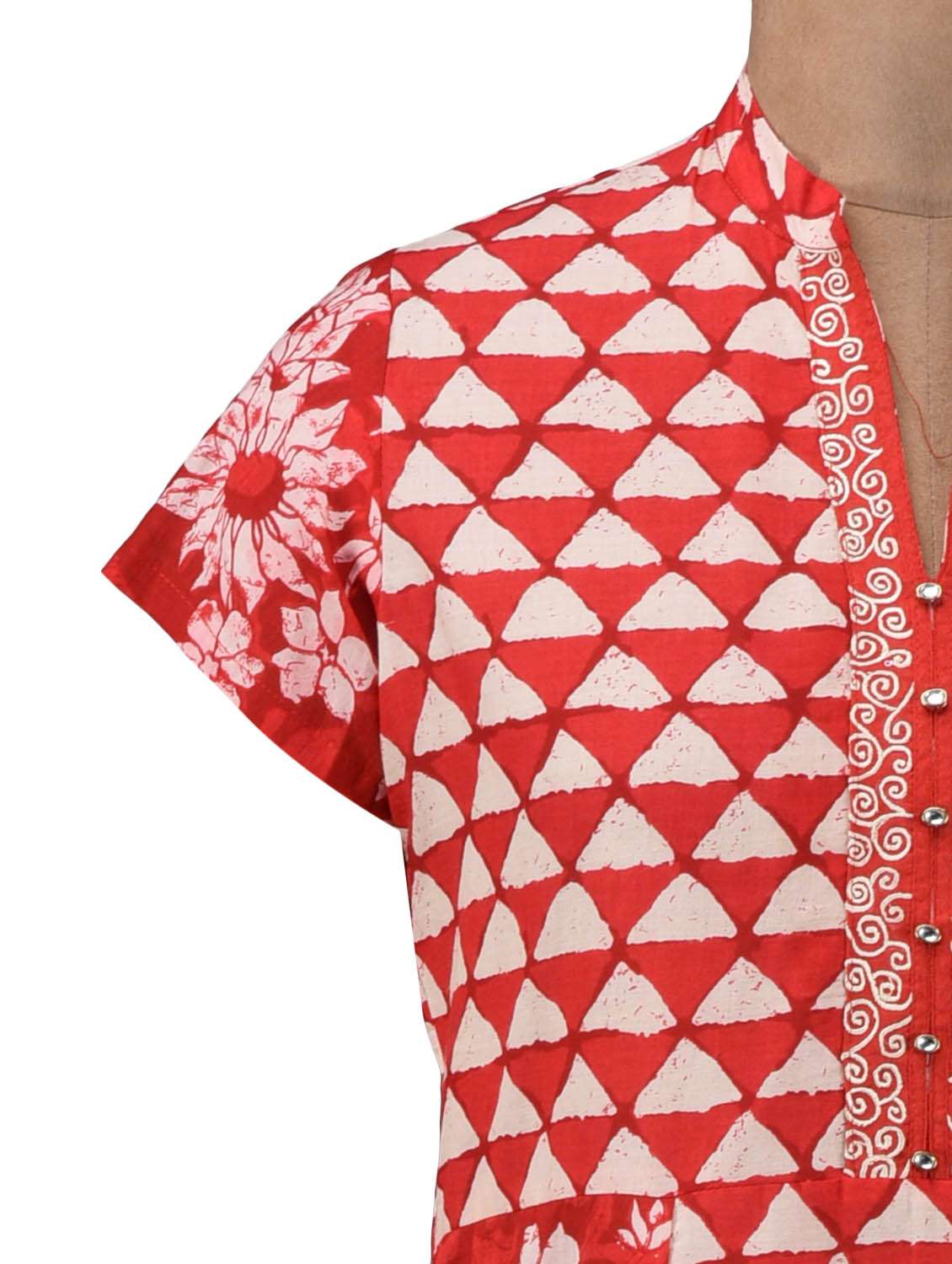 red embroidered printed cotton kurta - 1208869 - Standard Image - 3