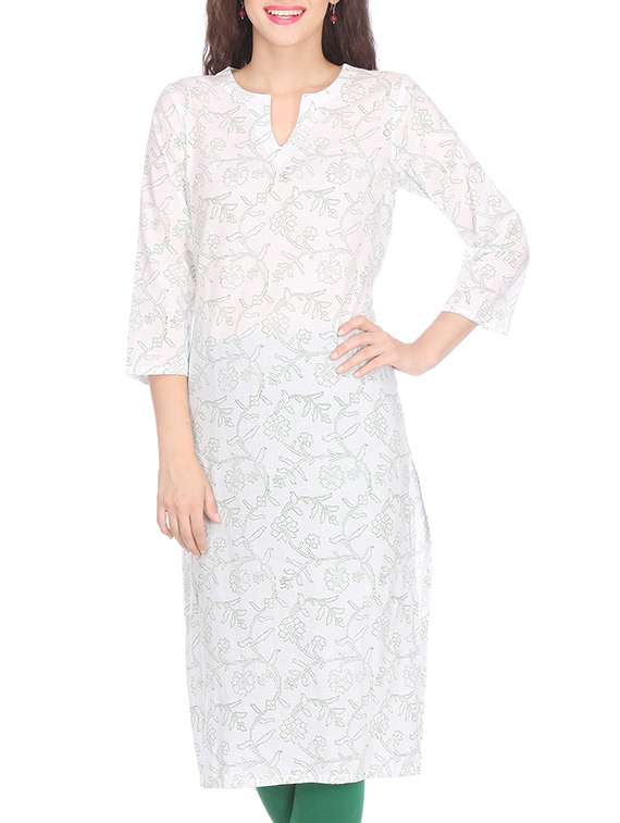 White printed cotton kurta