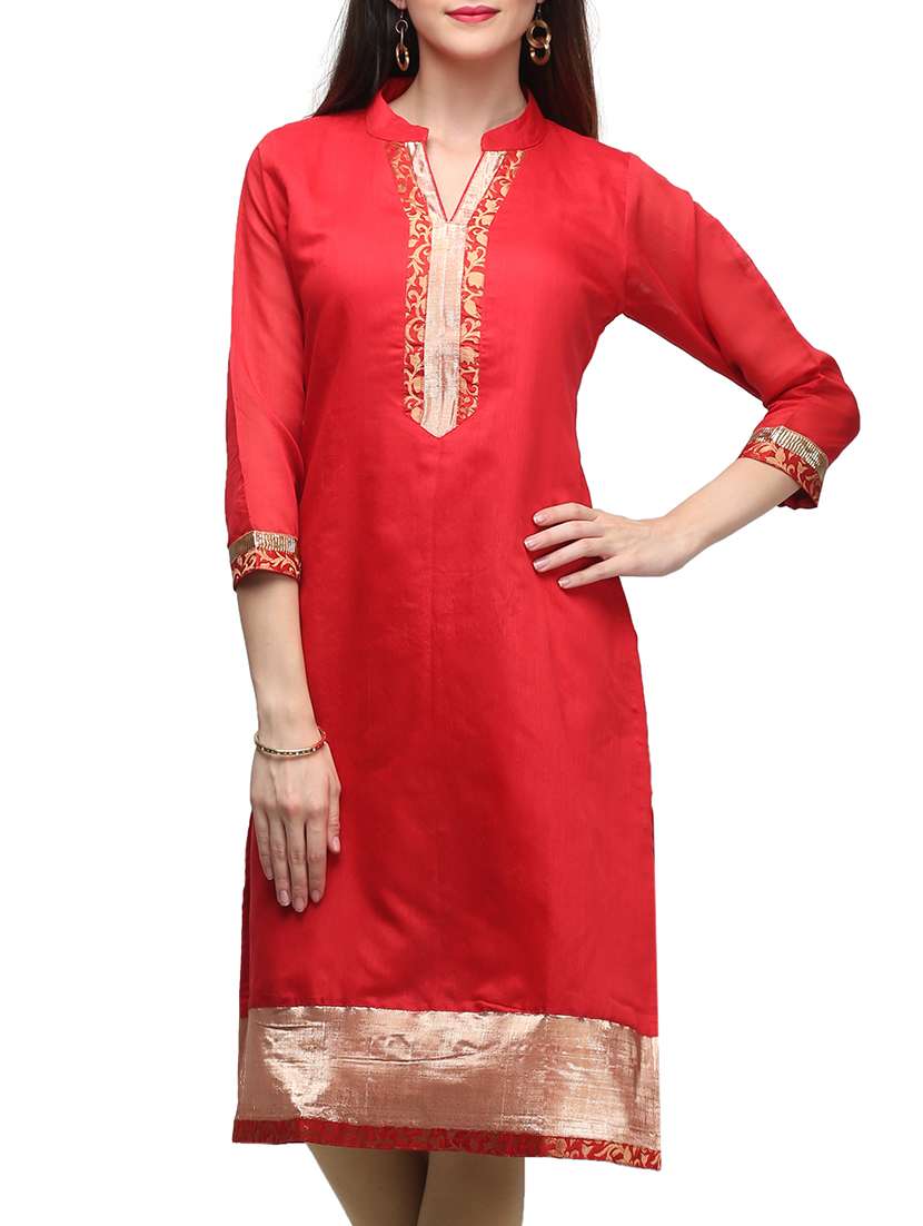 red art silk straight kurta