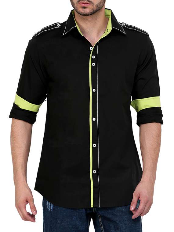 black and green colour block cotton casual shirt