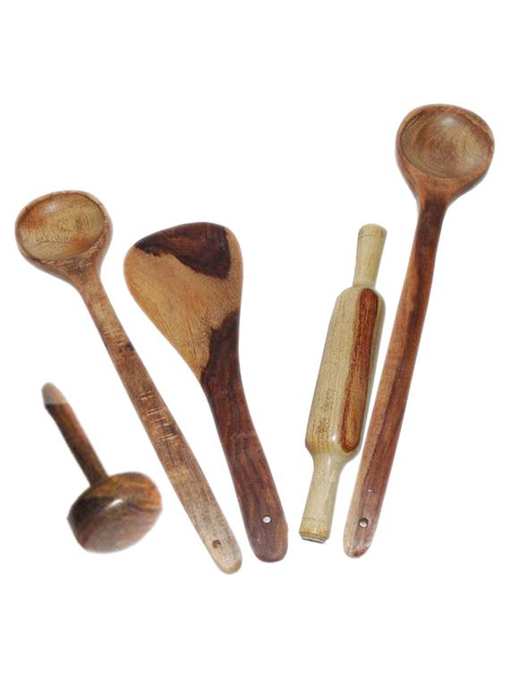desi karigar wooden 3 ladles, 1 masher & 1 rolling pin - 12096666 -  Zoom Image - 0