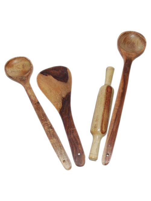 desi karigar wooden 3 ladles & 1 rolling pin - 12096667 -  Standard Image - 0