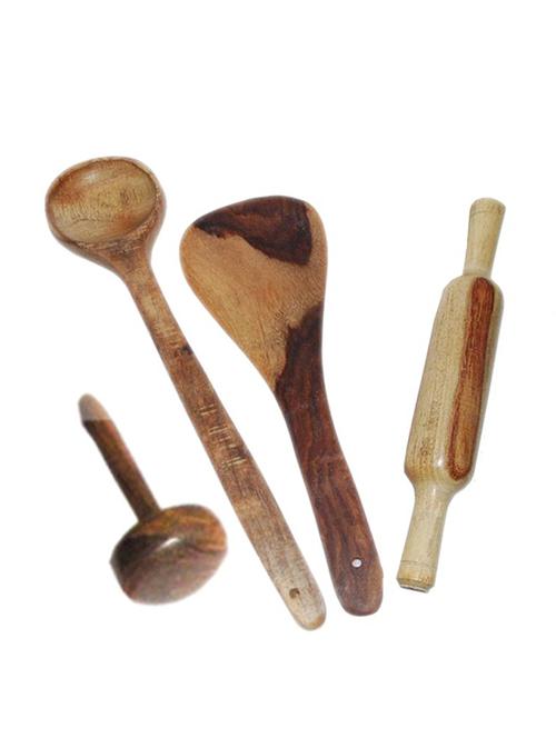 desi karigar wooden 2 ladles, 1 masher & 1 rolling pin - 12096668 - Standard Image - 0