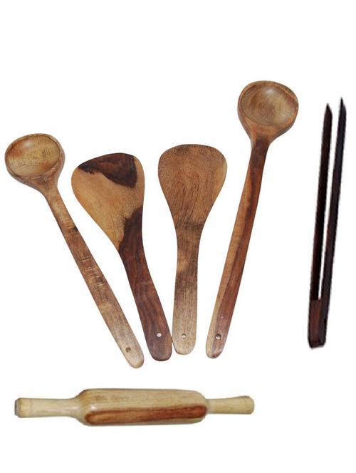 desi karigar wooden ladles, rolling pin and chimta - 12096691 - Standard Image - 0
